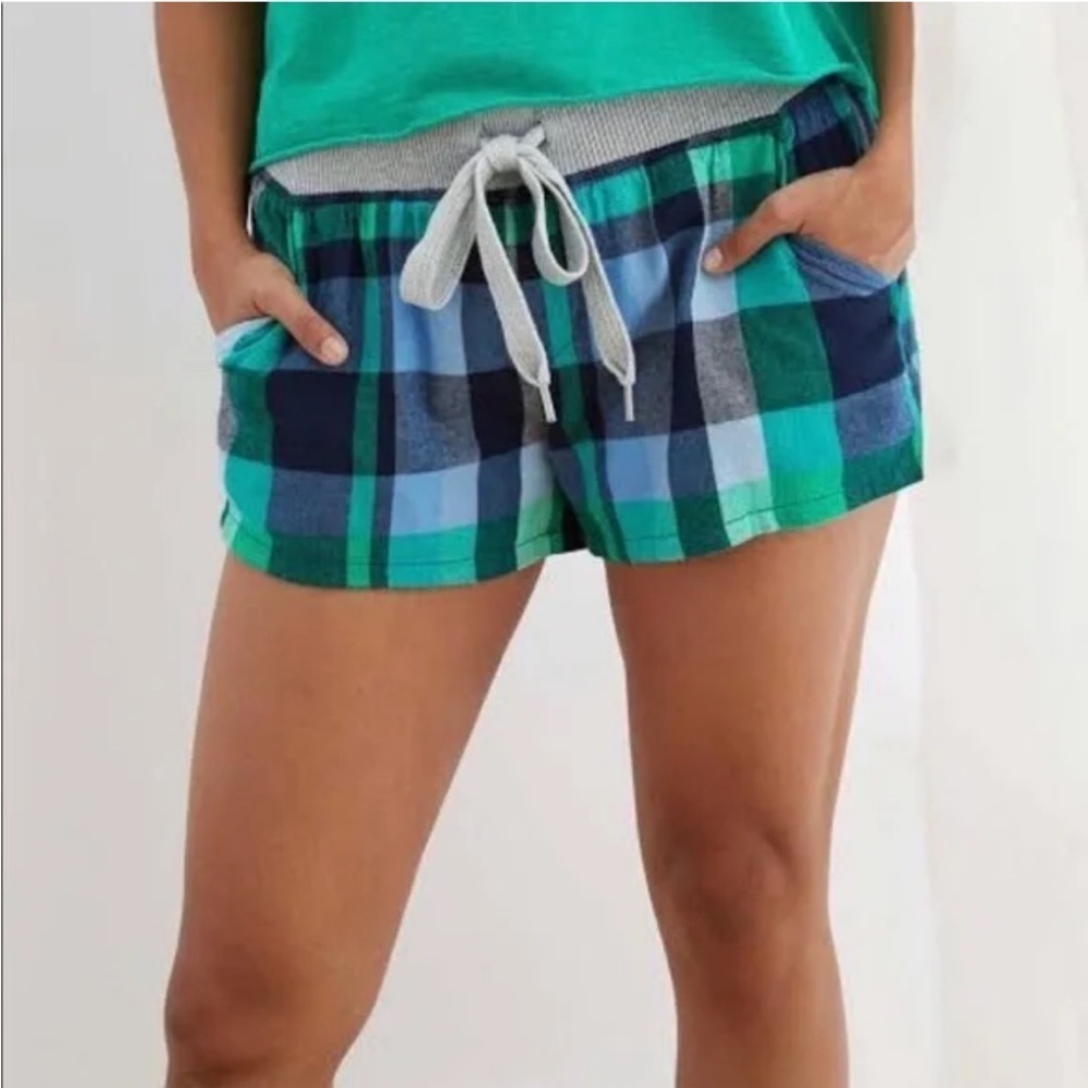 Aerie Green/Blue Plaid Pajama Shorts Size S
